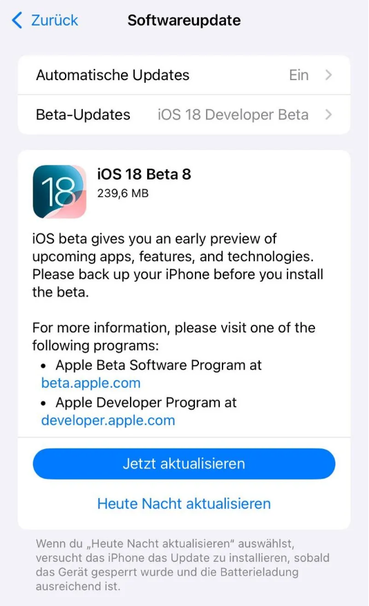 安多苹果手机维修分享苹果 iOS / iPadOS 18 开发者预览版 Beta 8 发布 